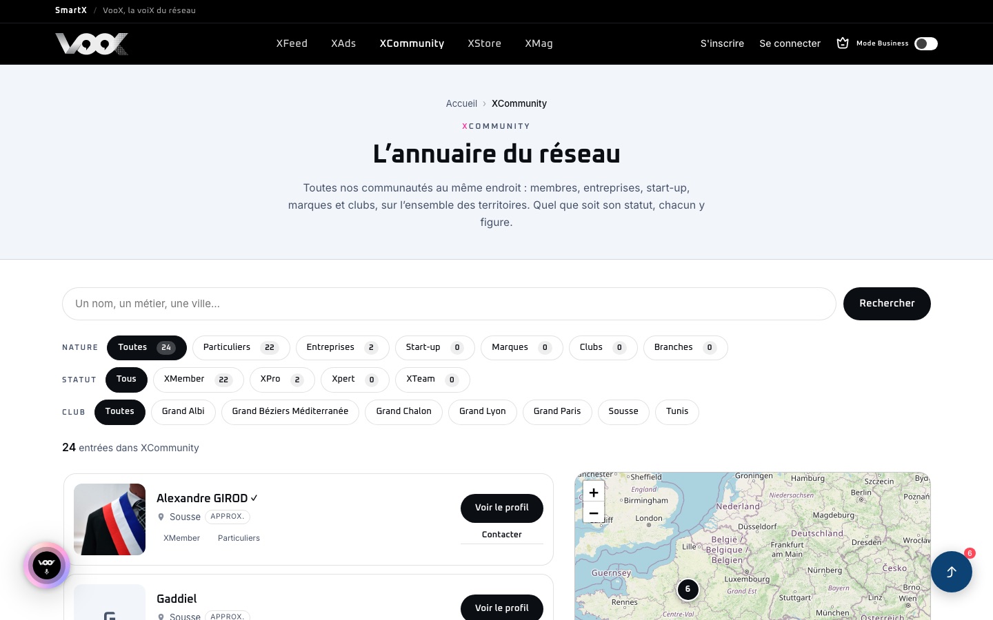 XCommunity : l’annuaire du réseau, avec la carte